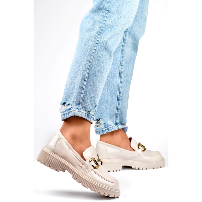 Mocassins femininos com decoração dourada OH31-2LT/BE bege 1 Mocassins femininos com decoração dourada OH31-2LT/BE bege 1