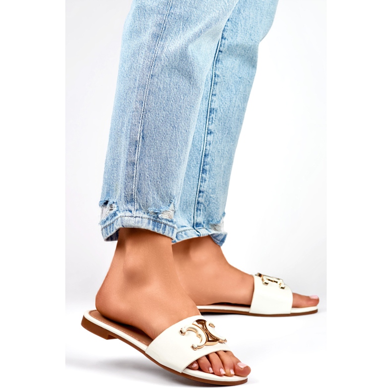 Chinelos femininos 5174W com decoração branco 1