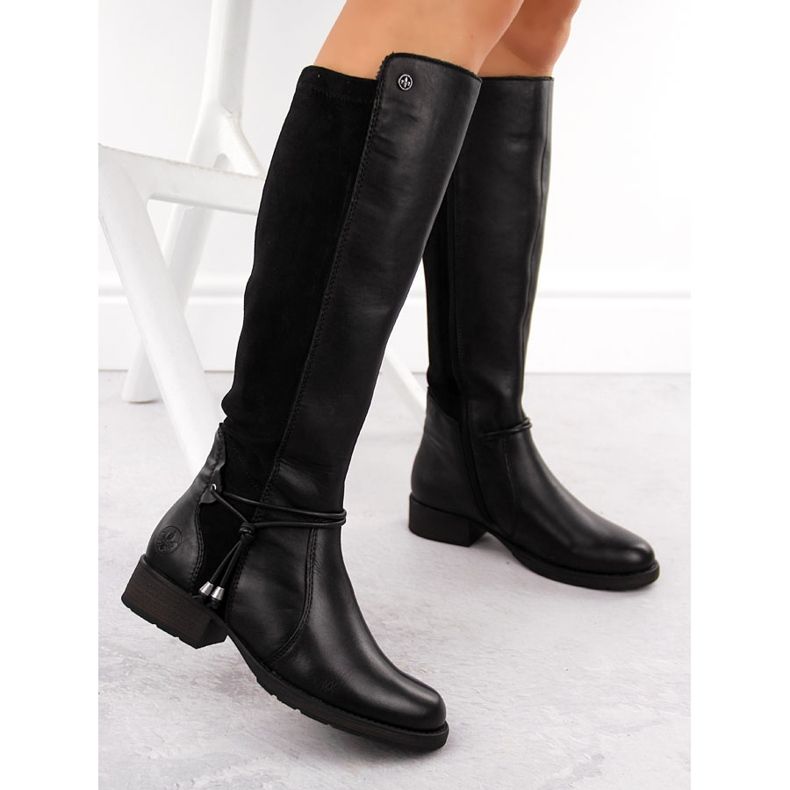 Botas femininas de couro com isolamento, pretas Rieker Z9564-00 preto 2