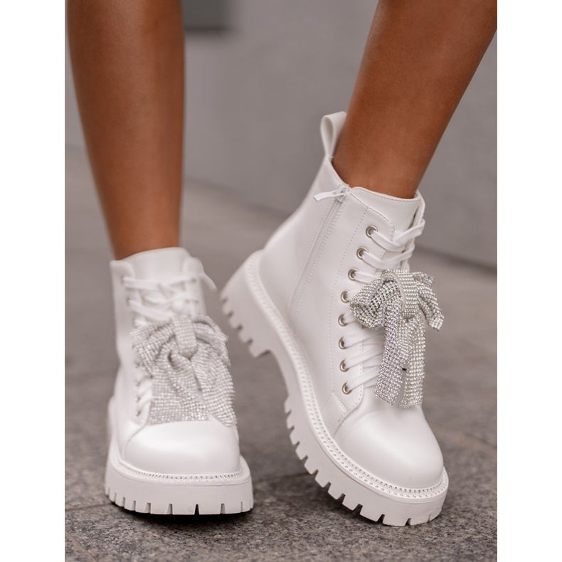 Botas femininas com laço, Ocenttia Branca branco 2