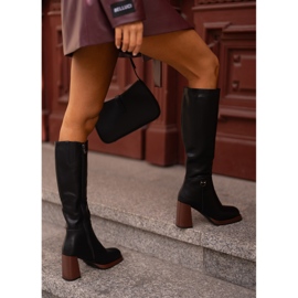 S.Barski Botas quentes elegantes de couro com salto alto D&amp;A JC42-39 pretas preto 2
