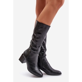 Botas isoladas de couro ecológico de cano médio com salto alto preto Ellithira 1