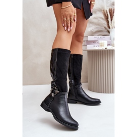 Jezzi Botas isoladas de salto plano com fivela decorativa, Leatharia preta preto 2