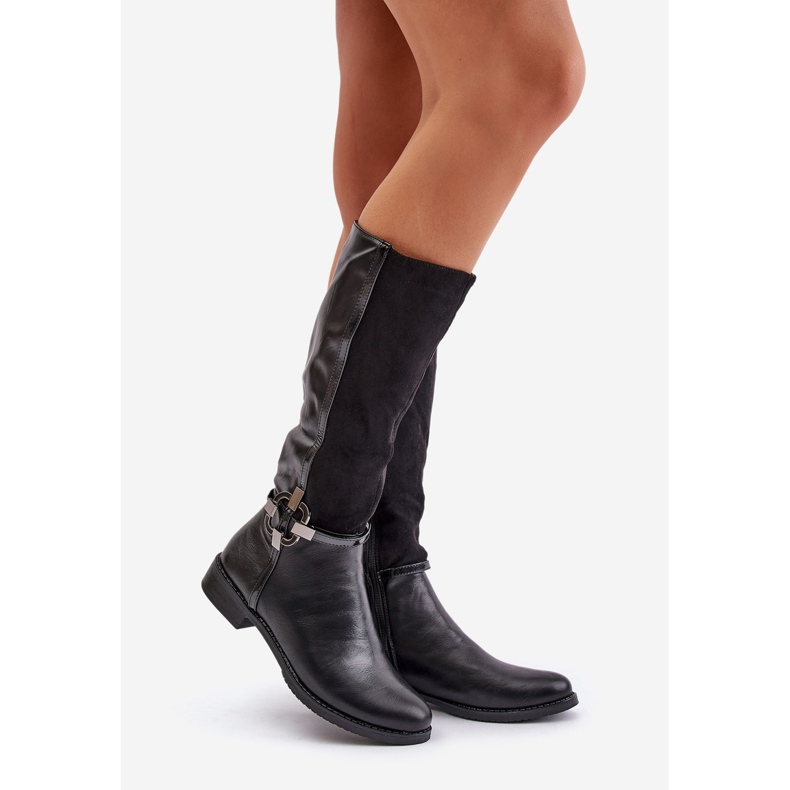 Jezzi Botas isoladas de salto plano com fivela decorativa, Leatharia preta preto 1