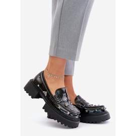 S.Barski Sapatos femininos de couro envernizado com decorações D&amp;A MR880-103 pretos 1