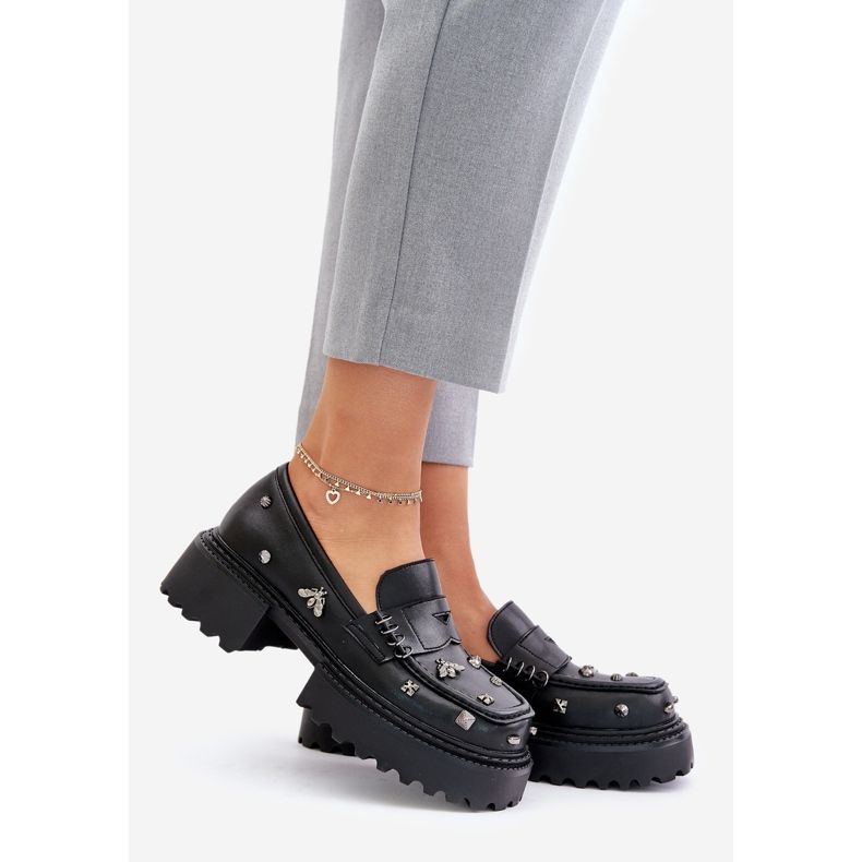 S.Barski Sapatos femininos de couro com decorações D&amp;A MR880-102 pretos 1