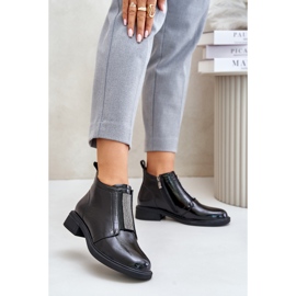 S.Barski Botas baixas de couro envernizado com decoração de zíper D&amp;A MR880-142 pretas preto 2