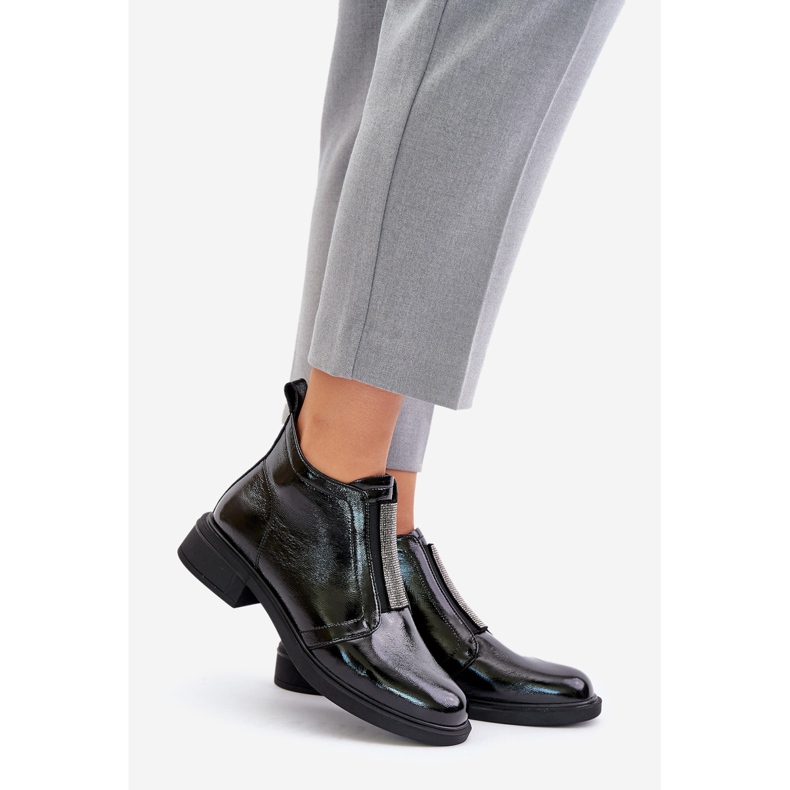 S.Barski Botas baixas de couro envernizado com decoração de zíper D&amp;A MR880-142 pretas preto 1