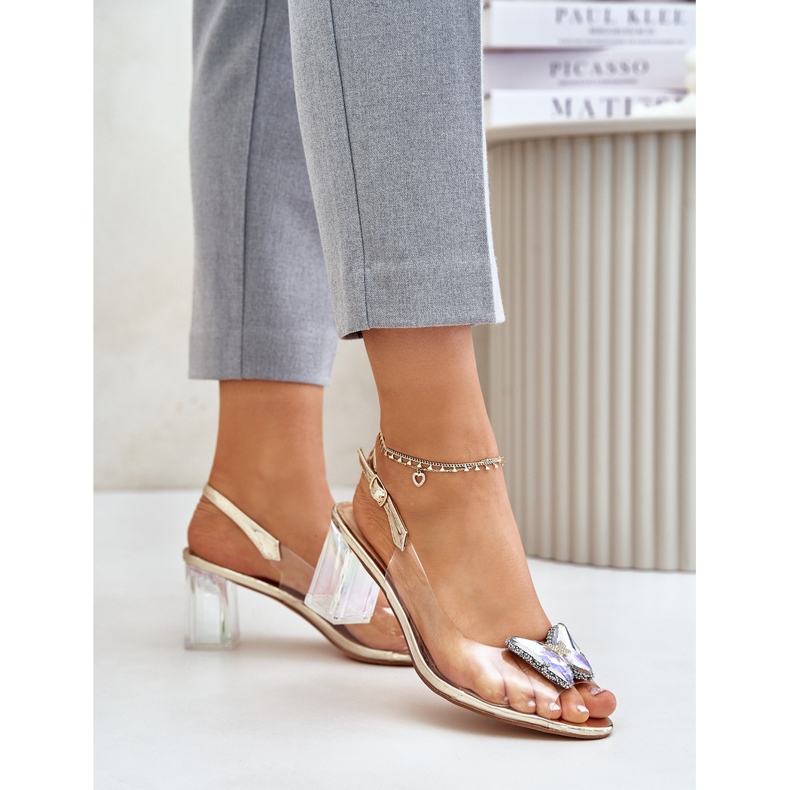 S.Barski Sandálias transparentes com borboleta e salto alto D&amp;A MR42-326 Ouro dourado 1