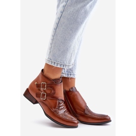 Botas de couro com salto baixo e fivelas Maciejka 06696-02 Marrom 1