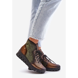 Botins de couro com plataforma e cunha Maciejka 06702-09 Verde e Dourado 1