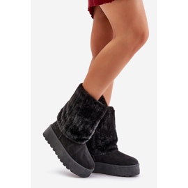Botas de neve pretas com plataforma Lisonea e parte superior virada para cima preto 1 Botas de neve pretas com plataforma Lisonea e parte superior virada para cima preto 1