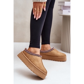 Botas baixas femininas de neve com bordado na plataforma Camel Narirya marrom 2