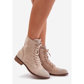 Botas decoradas de salto plano, camurça ecológica, quente, bege claro Ellieo 1