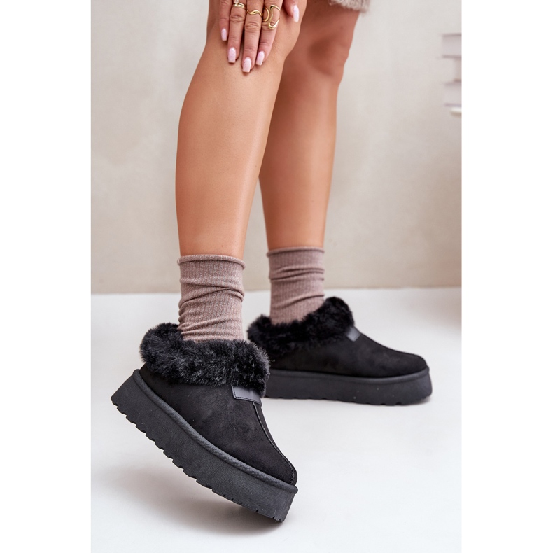 Botas de neve de cano baixo com pele na plataforma, Eco Suede, Black Neathoria preto 2