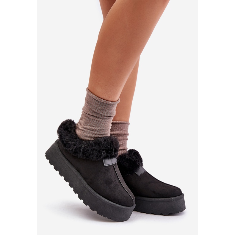 Botas de neve de cano baixo com pele na plataforma, Eco Suede, Black Neathoria preto 1