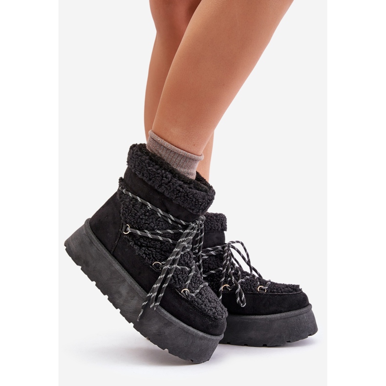 Botas de neve pretas com plataforma Izathiel e cadarço preto 1 Botas de neve pretas com plataforma Izathiel e cadarço preto 1