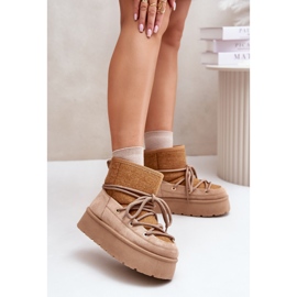 Botas de neve Mavora marrons com cadarço na plataforma bege 2