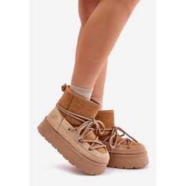 Botas de neve Mavora marrons com cadarço na plataforma bege 1