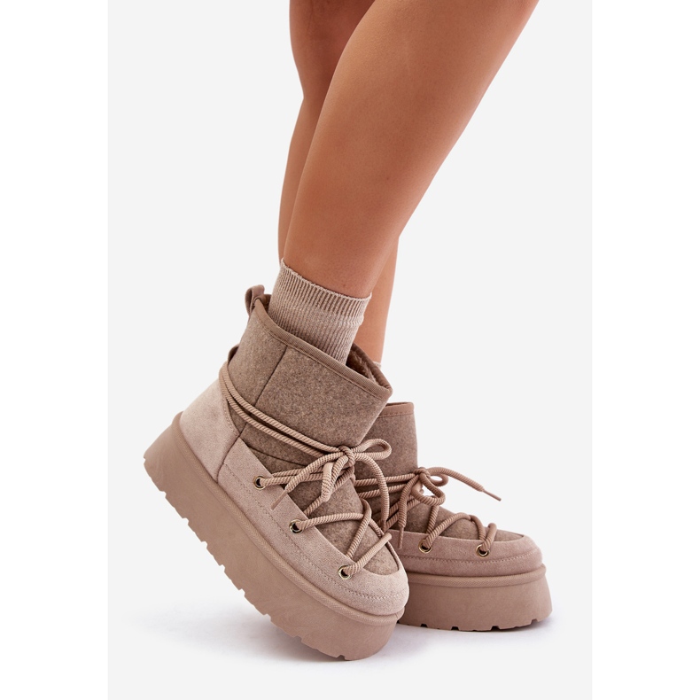 Botas de neve Mavora bege com cadarço na plataforma 1