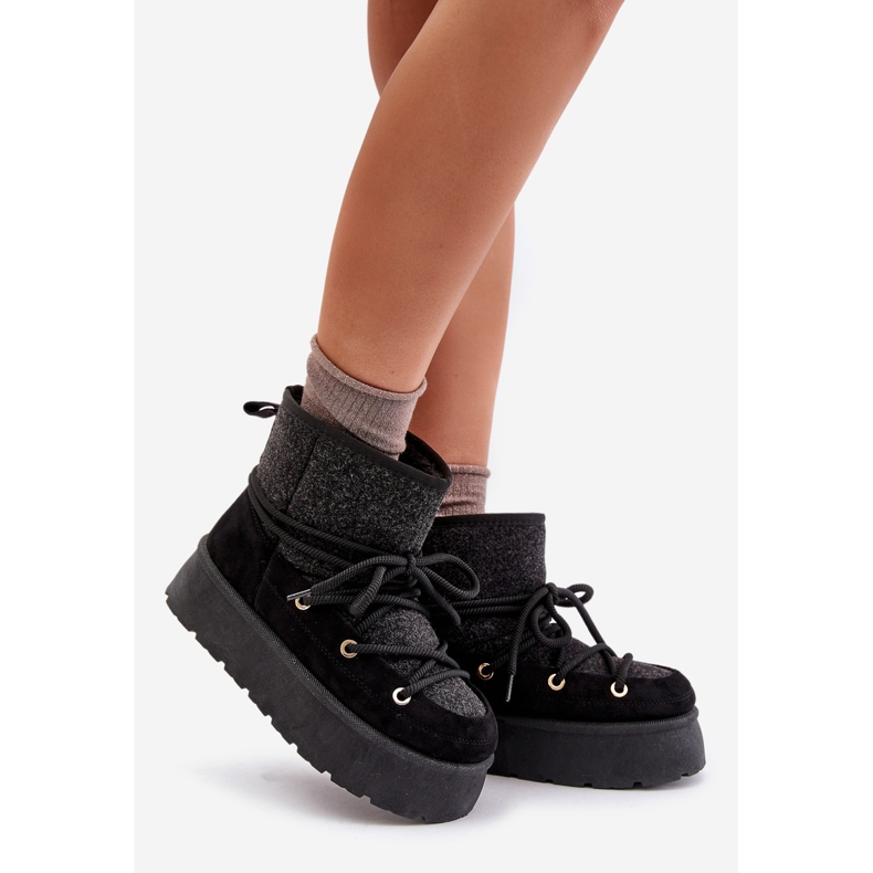 Botas de neve Mavora pretas com cadarço na plataforma preto 1 Botas de neve Mavora pretas com cadarço na plataforma preto 1
