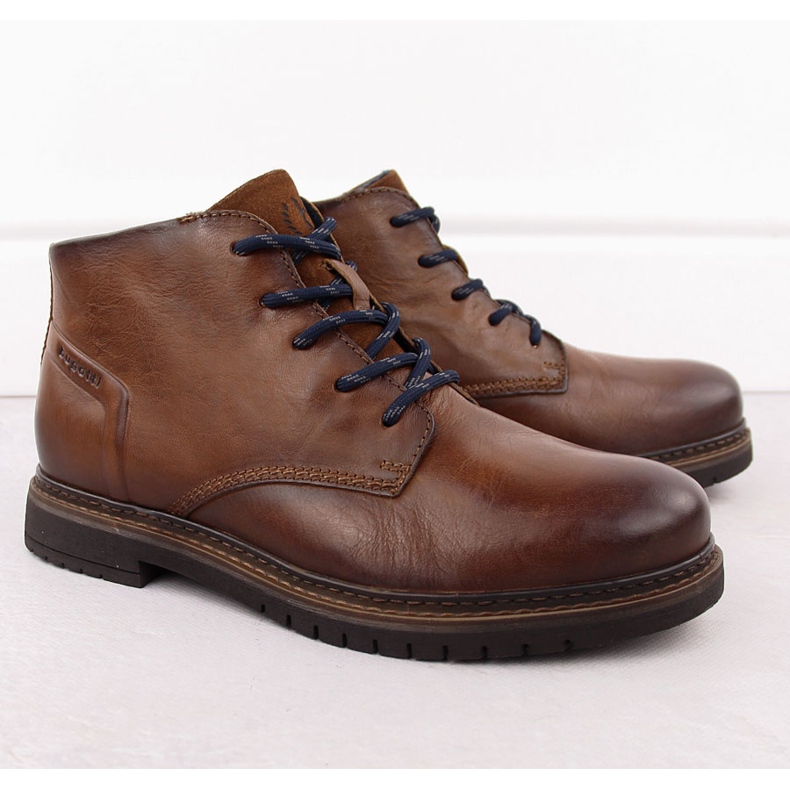 Sapatos masculinos de couro, botins marrons com isolamento Bugatti OO153241 castanho 1