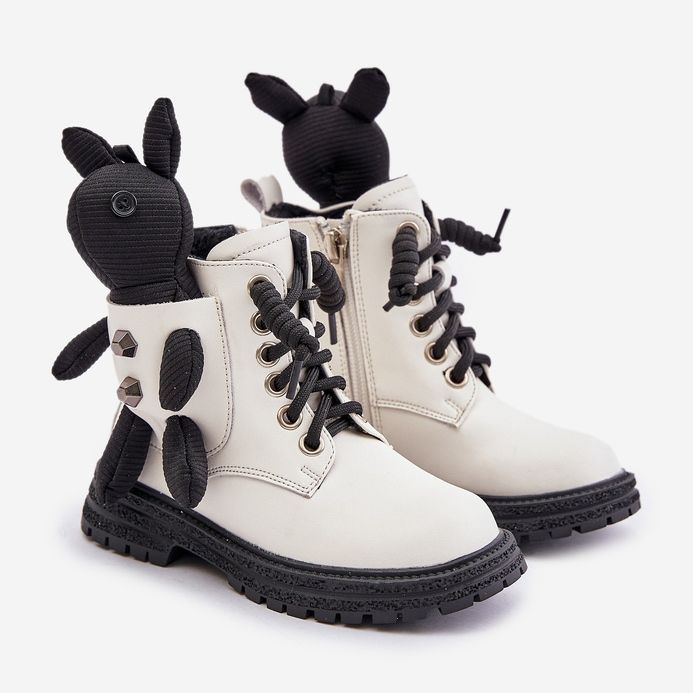 Botas infantis isoladas de couro com zíper e ursinho de pelúcia Vinceza 36261 branco 1