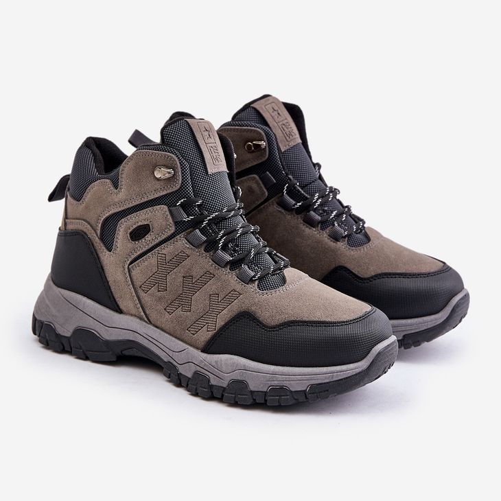 News Sapatos de trekking masculinos isolados com cadarços cinza Zerista 1