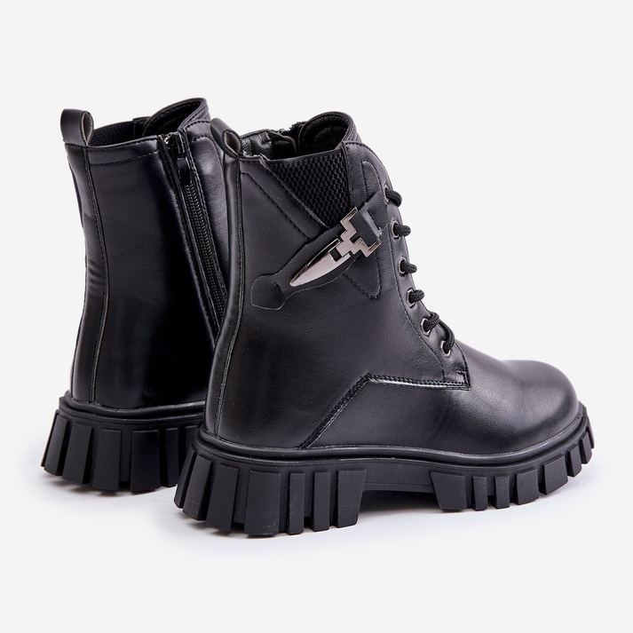 News Botins isolados de menina com zíper e decoração, Preto Zinnirella 2