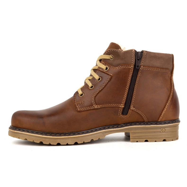 Polbut Sapatos masculinos de inverno, couro, botins com isolamento J35S, marrom camelo 1