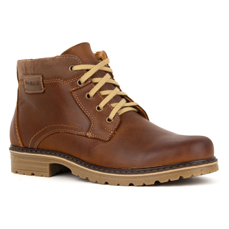 Polbut Sapatos masculinos de inverno, couro, botins com isolamento J35S, marrom camelo 2