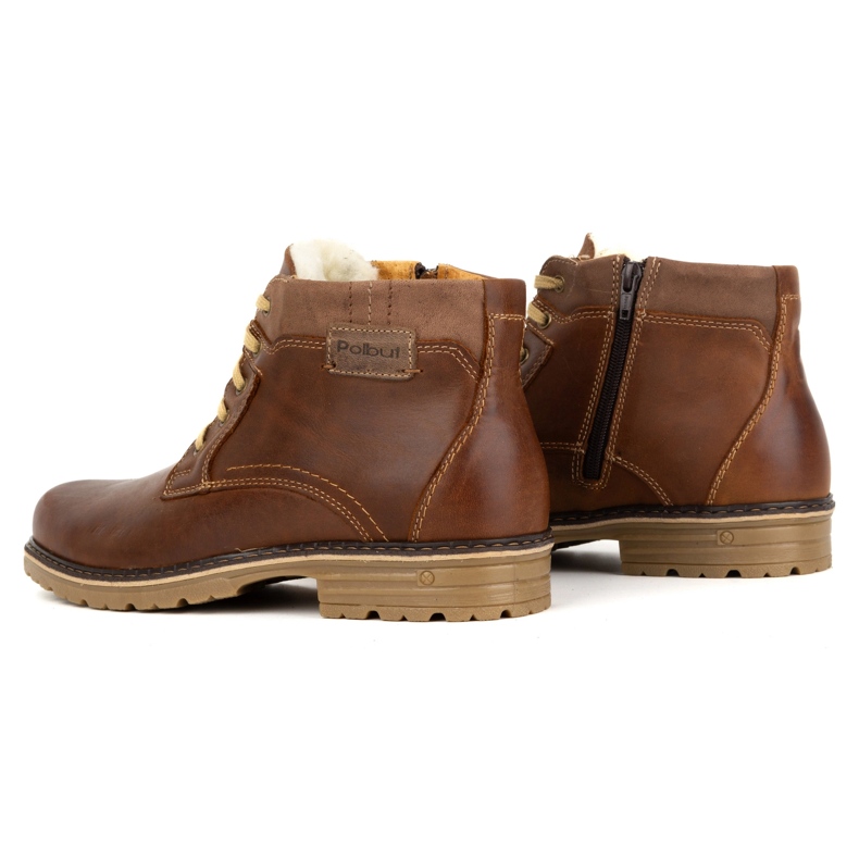 Polbut Sapatos masculinos de inverno, couro, botins com isolamento J35S, marrom camelo castanho 3