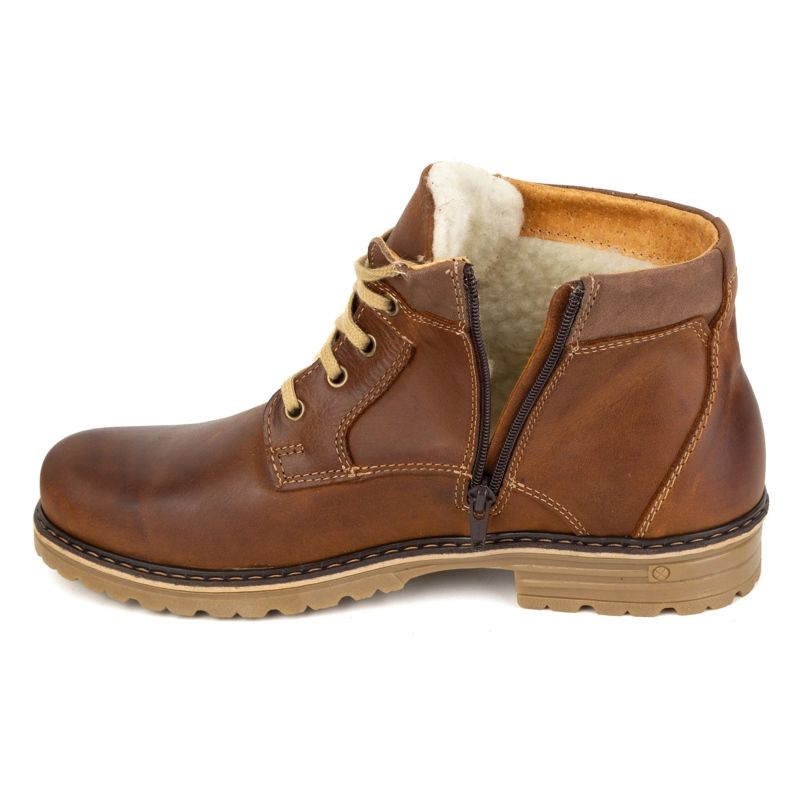 Polbut Sapatos masculinos de inverno, couro, botins com isolamento J35S, marrom camelo castanho 4