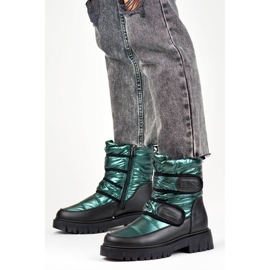 Botas de neve femininas metálicas pretas e verdes com velcro JH-1GR preto 1