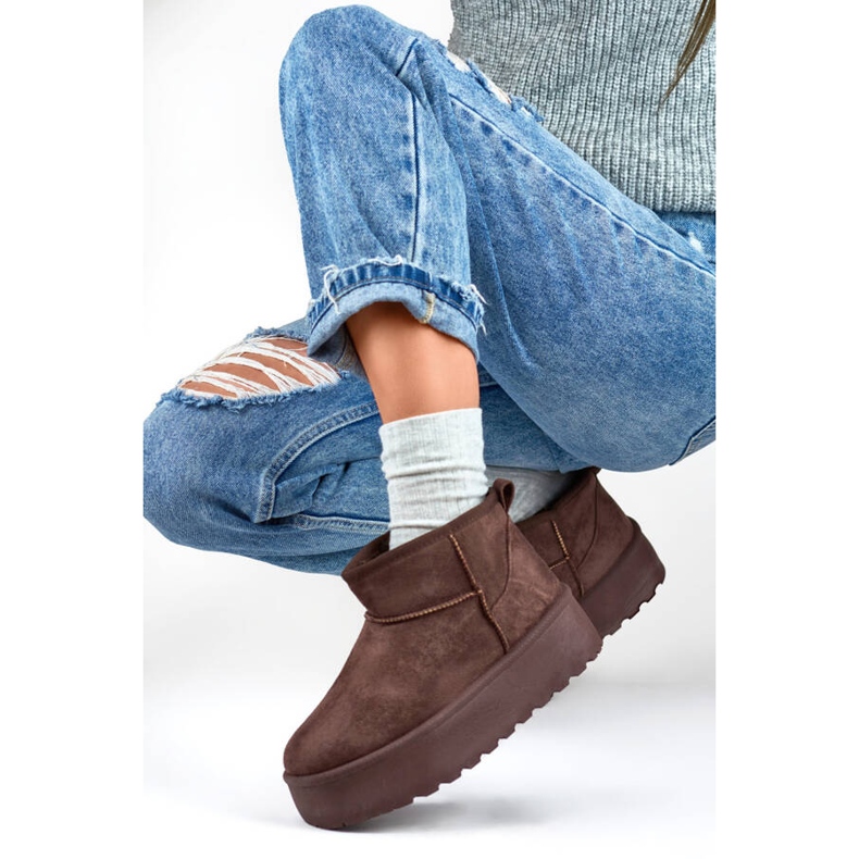 Botas femininas de neve mukluk com sola grossa, marrom 2818BR 2