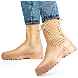 Botas Wellington femininas com cano elástico e meia, bege S23BE 1