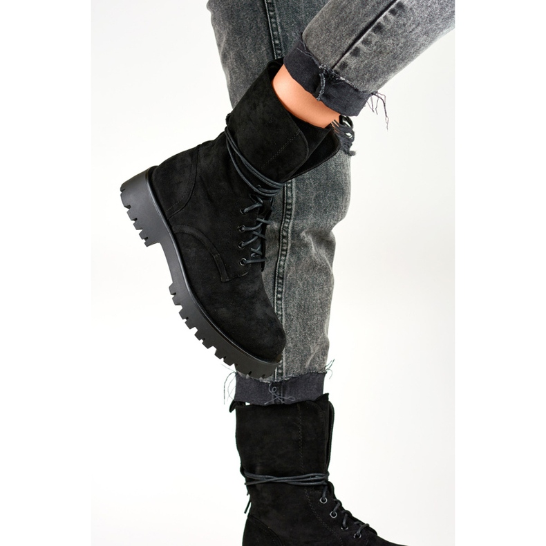 Botins femininos em camurça com cadarço pretos DE1051S-B bege 1