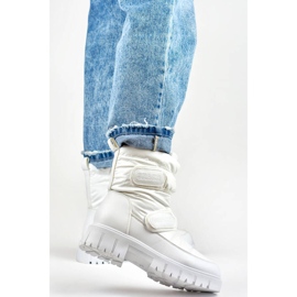 Botas femininas de neve com velcro, brancas JH-1W branco 2
