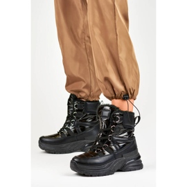 Botas de neve femininas, botas pretas brilhantes 22-PY16061B preto 1