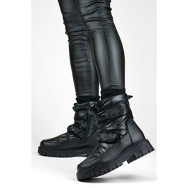 Botas de neve JH-1B pretas metálicas femininas com velcro preto 2