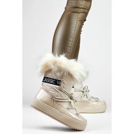 Botas femininas de neve com pele, bege 5705-4BE 1