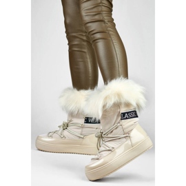 Botas femininas de neve com pele, bege 5705-4BE 2