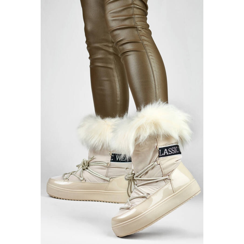 Botas femininas de neve com pele, bege 5705-4BE 2 Botas femininas de neve com pele, bege 5705-4BE 2