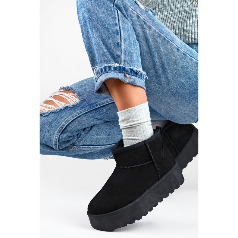 Botas femininas de neve mukluk com sola grossa, pretas 2818B preto 2