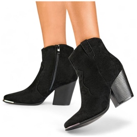 Botas cowboy femininas de camurça com salto alto, pretas A5618B preto 1