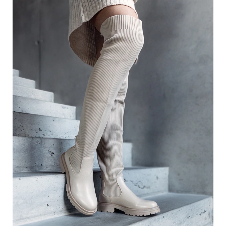 Botas longas bege com parte superior elástica Daryl 1