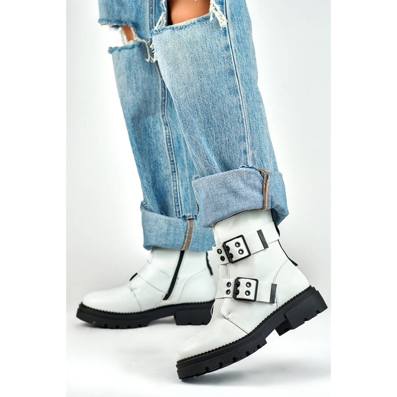 Botas femininas lacadas com fivelas, brancas 250007W-PU branco 1