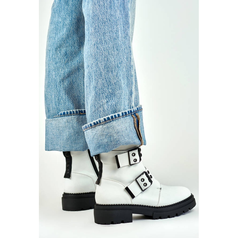 Botas femininas lacadas com fivelas, brancas 250007W-PU branco 2