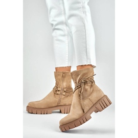 Botins femininos com cano elástico com cadarço, bege DE1127NU 2