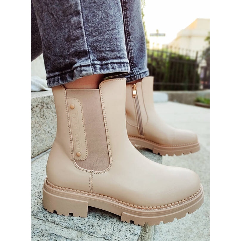 Botas Chelsea femininas com sola grossa, bege Laura La.Fi 250004TA-PU 2 Botas Chelsea femininas com sola grossa, bege Laura La.Fi 250004TA-PU 2